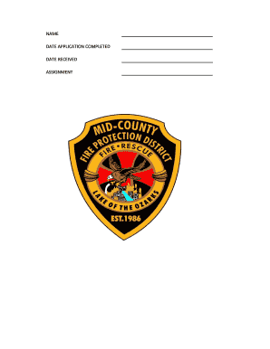 NAME DATE APPLICATION COMPLETED DATE RECEIVED ASSIGNMENT MIDCOUNTY FIRE PROTECTION DISTRICT 184 N