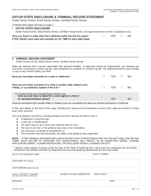 California Out-of-State Disclosure & Criminal Record Statement