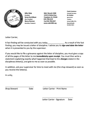 Letter of Discipline Notice for Letter Carriers