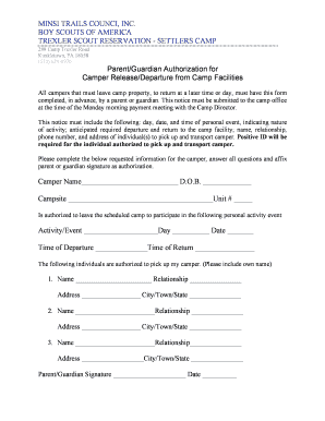 Boy Scouts Camper Release Authorization