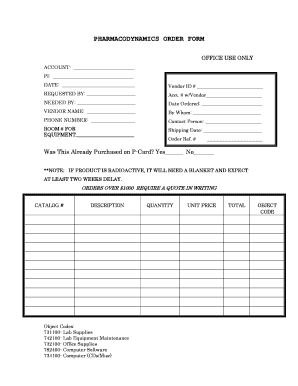 Pharmacodynamics Order Form