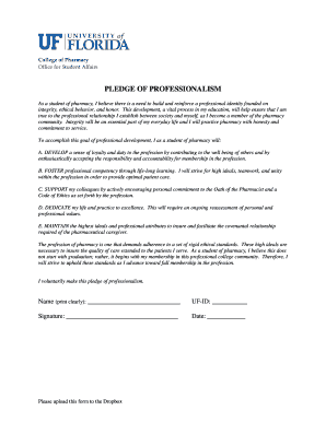 Pledge of Professionalism for Pharmacy Students