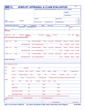 Jewelry Insurance Appraisal Form
