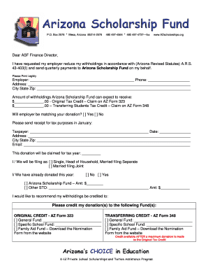 Arizona Scholarship Fund Tax Credit Donation Form
