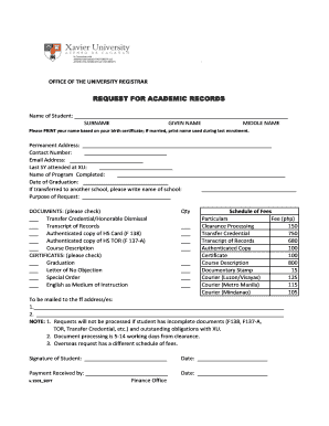 Request for Academic Records