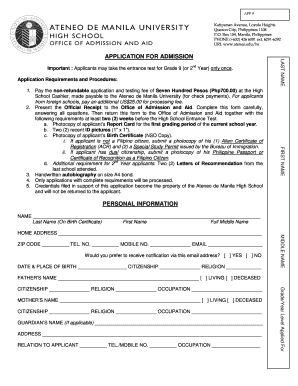 Ateneo de Manila High School Application Form