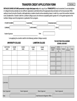 Transfer Credit Application Form