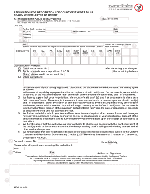 APPLICATION FOR NEGOTIATION DISCOUNT OF EXPORT BILLS