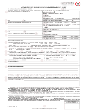 Application for Irrevocable Documentary Credit