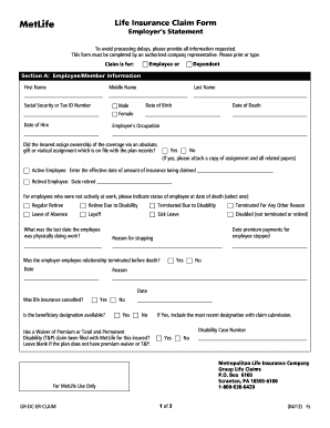 MetLife Group Life Insurance Claim Form