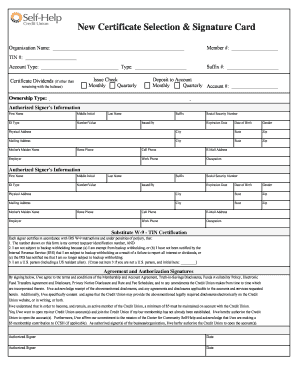 New Certificate Selection & Signature Card