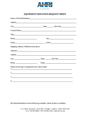 Equipment Donation Request Sheet
