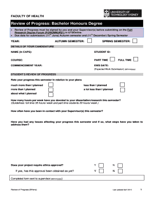 Review of Progress Bachelor Honours Degree