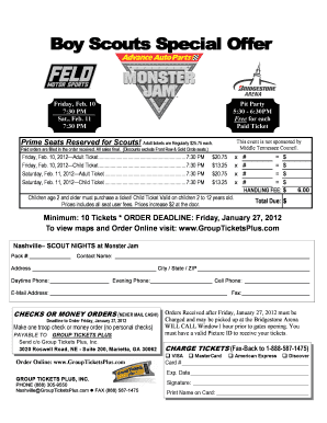 Monster Jam Scout Night Ticket Order Form