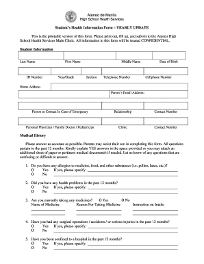 Ateneo Manila High School Health Information Form