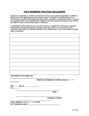 Past Business Practice Disclosure Form