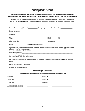 Scout Summer Camp Attendance Form