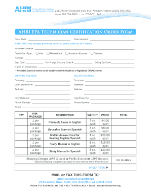 AHRI Purchase Order Form