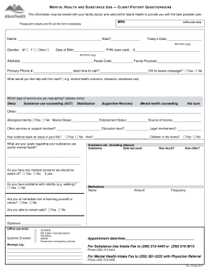 Mental Health and Substance Use Client Questionnaire