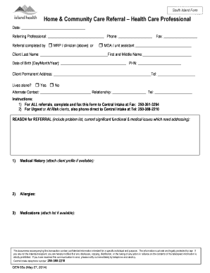 South Island Home and Community Care Referral Form