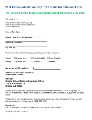 Arizona Extracurricular Activity Tax Credit Contribution Form
