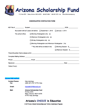 Kindergarten Verification Form