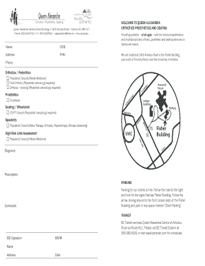 Queen Alexandra Orthotics Prosthetics and Seating Form