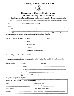 Declaration of Change of Major, Minor, Program of Study, or Concentration