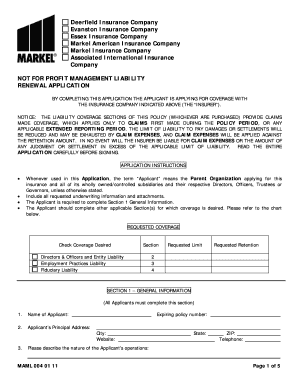 Non-Profit Management Liability Renewal Application