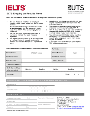 IELTS Enquiry on Results Form