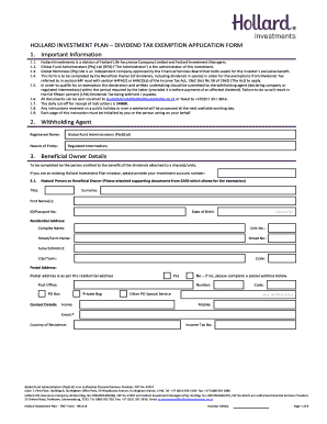Hollard Dividend Tax Exemption Application Form
