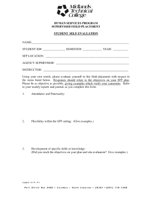 Student Self-Evaluation Form