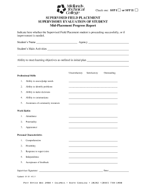 Supervised Field Placement Mid-Placement Progress Report
