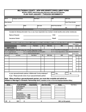 Multnomah County New Hire Benefit Enrollment Form