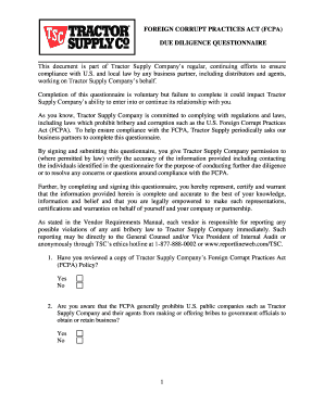 Foreign Corrupt Practices Act (FCPA) Due Diligence Questionnaire