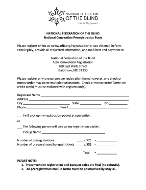 National Federation of the Blind Convention Preregistration Form