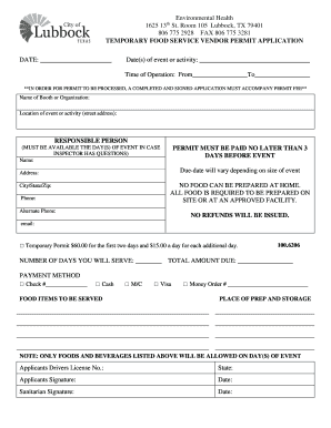 Temporary Food Service Vendor Permit Application