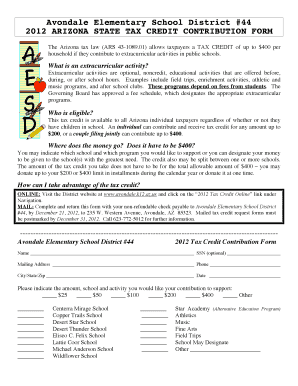 2012 Arizona State Tax Credit Contribution Form
