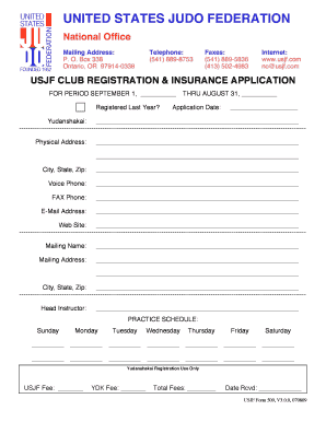 USJF Club Registration & Insurance Application