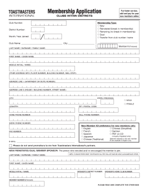 Toastmasters Membership Application