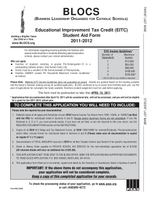 BLOCS Educational Improvement Tax Credit Student Aid Form