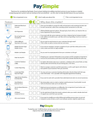 PaySimple Merchant Services Comparison Chart
