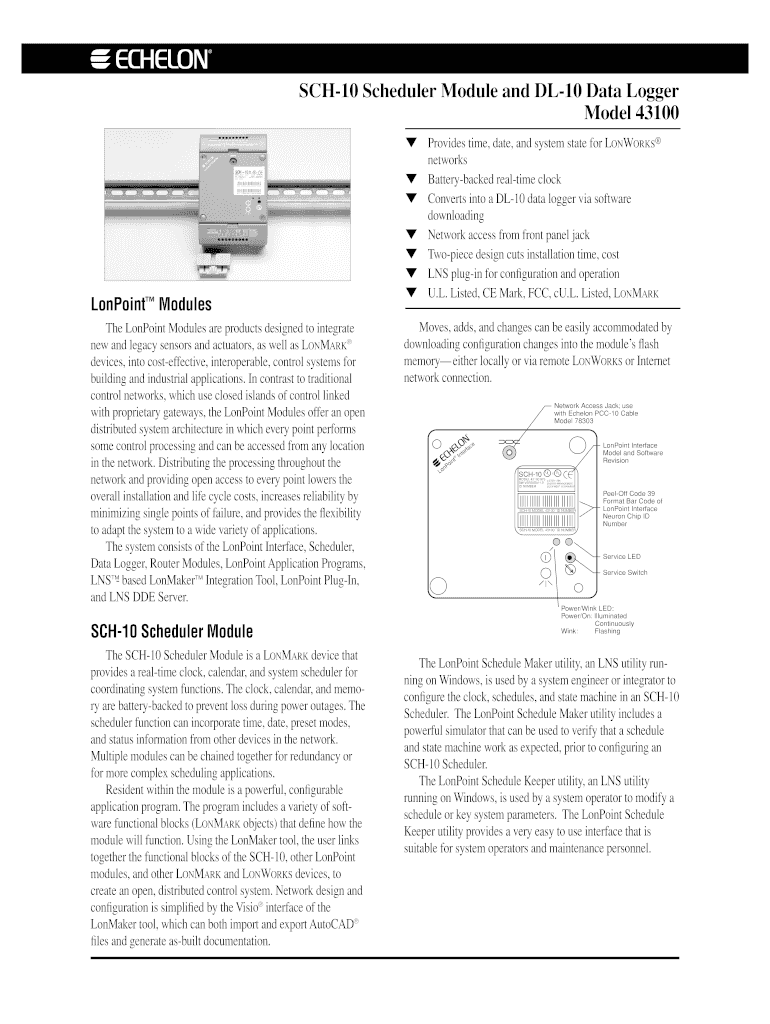 Fillable Online SCH10 Scheduler Module and DL10 Data Logger SCH10