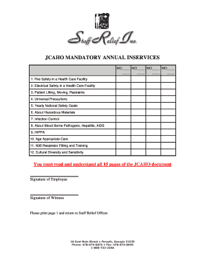 JCAHO Mandatory Annual Inservices