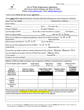 City of Wylie Employment Application
