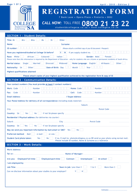 College SA Student Registration Form