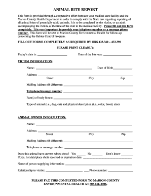 Animal Bite Report Form