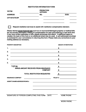 Victim Probation Restitution Information Form
