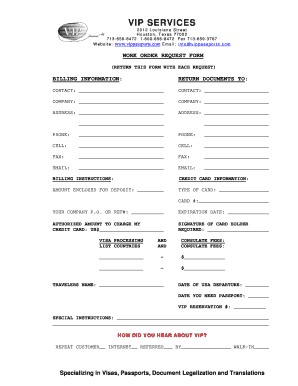 VIP Services Work Order Request Form