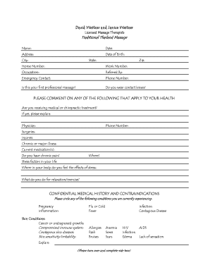 Massage Therapy Intake Form